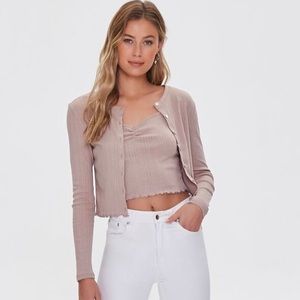 Cardigan and cami tank top set - medium, light beige color